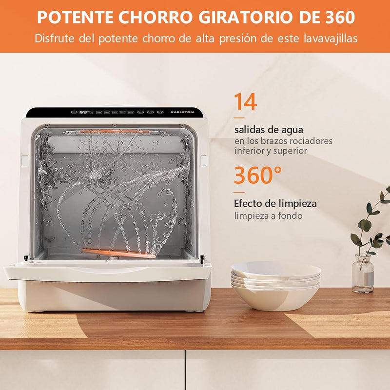 Karlxtom Lavavajillas de encimera, Mini Lavavajillas Portatil, Pantalla LED, 6 Programas,45CM
