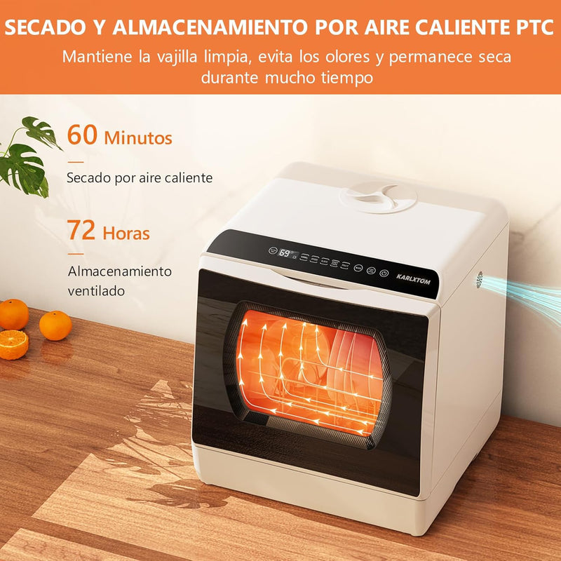 Karlxtom Lavavajillas de encimera, Mini Lavavajillas Portatil, Pantalla LED, 6 Programas,45CM