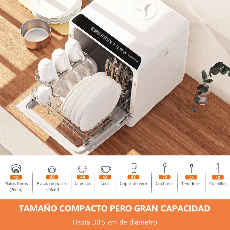 Karlxtom Lavavajillas de encimera, Mini Lavavajillas Portatil, Pantalla LED, 6 Programas,45CM