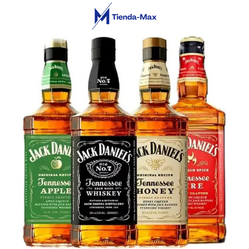 KIT JACK DANIEL’S – FIRE, HONEY, GREEN & OLD NO. 7 + 4 VASOS DE REGALO
